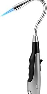 Butane Lighter Torch Long Jet Flame Windproof Lighter with Visual Fuel Window for Fireplace Kitchen Grill BBQ Camping, Black (No Butane Included)