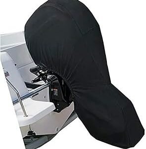 FLYMEI Outboard Motor Cover Fit 100-150 HP Motor, Full Boat Motor Cover Waterproof 600D Heavy Duty Oxford Fabric with PVC Coating, Windproof Outboard Engine Hood Covers with Zipper, Universal, Black