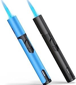 Torch Lighters 2 Pack Windproof Adjustable Jet Flame Butane Lighter, Refillable Gas Torch Lighter for Candles Grill BBQ Fireplaces Camping (Butane Not Included)