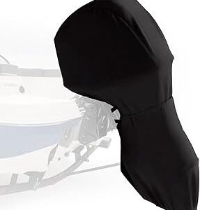 Full Outboard Motor Cover, 800D Heavy Duty Waterproof Boat Motor Cover, Trailerable Boat Engine Cover Fit for Motor 100-150 HP, Black