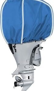 600D Fade and Crack Resistant Waterproof Trailerable Outboard Motor Cover, Blue (Fits 25-50 HP)