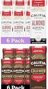 Bundle of Califia Farms Original Almond Barista Blend Almond Milk 32 Oz (Pack Of 6) + Califia Farms - Pure Black Medium Roast Cold Brew Coffee, 32 Oz (Pack of 6)
