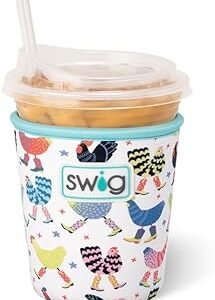 Swig Life Small Iced Cup Coolie, Standard 22oz Iced Coffee Cup Insulator Sleeve with Handle, Neoprene Insulated Coolie Keeps Drinks Cold (Funky Chicken)