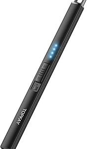 Electric Candle Lighter, Windproof Flameless USB Rechargeable Plasma Arc Long Lighter for Grill Firework Kitchen Camping (Black)