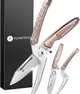 Heavy Duty Poultry Shears - Funistree All Purpose Kitchen Scissors for Food, Serrated Edge, Safety Lock, Utility Detachable Scissors for Cutting Chicken, Turkey, Seafood, Thanksgiving Gifts