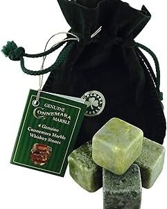 Set of 4 Whiskey Stones Irish Connemara Marble Chilling Rocks Reusable Ice Cubes Scotch, Bourbon, Liquor and Cocktail DrinksStones Bar Accessories Gifts for Men