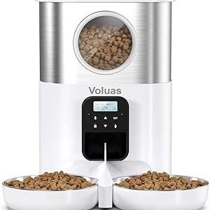 VOLUAS Automatic Cat Feeders for Two Cats, Pet Feeder for Cats and Dogs Timed Cat Feeder Pet Dry Food Dispenser, White