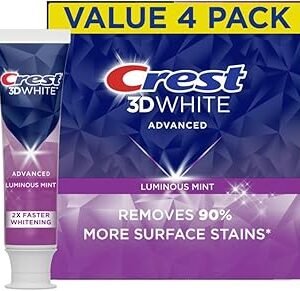 Crest 3D White Advanced Luminous Mint Teeth Whitening Toothpaste, Crest Toothpaste, 3.7 oz Pack of 4 - Helps Remove Surface Stains, Whitens Teeth, Strengthens Tooth Enamel, Protects Against Cavities