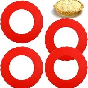 4 Pcs Mini Pie Crust Shields, Silicone Pie Pan Shield for Baking, Mini Pie Crust Protector 4 to 6 in (Red)