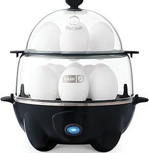 DASH Deluxe Rapid Egg Cooker for Hard Boiled, Poached, Scrambled Eggs, Omelets, Steamed Vegetables, Dumplings & More, 12 capacity, with Auto Shut Off Feature - Black