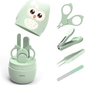 Baby Nail Kit, 4-in-1 Baby Nail Care Set with Cute Case, Baby Nail Clippers, Scissors, Nail File & Tweezers, Baby Manicure Kit and Pedicure kit for Newborn, Infant, Toddler, Kids-Owl Green