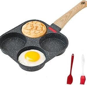 4-Cup Egg Pan Nonstick, and Healthy Granite Egg Frying Pan, Versatile Breakfast Skillet for Eggs, Pancakes, Plett, Crepes, Compatible with Gas Stove and Induction Cooktop
