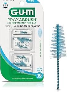 GUM Proxabrush Go-Betweens Refills - Wide - Compatible with GUM Permanent Handle - Reusable Interdental Brushes - Soft Bristled Dental Picks, 16 Count