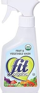 Fit Organic Fruit and Vegetable Wash, Spray Bottle, White, Clear, 12 Fl Oz