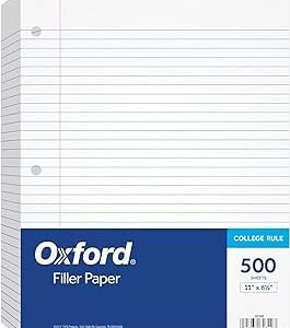Oxford Loose Leaf Paper, Filler Paper, Notebook Paper, 8-1/2" x 11", College Rule, 3-Hole Punched, Paper for 3-Ring Binders, 500 Sheets Per Pack (62349)