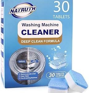 NATRUTH Washing Machine Cleaner Descaler 30 Pack Deep Cleaning Washer Cleaner Tablets For HE Front Loader & Top Load Washer