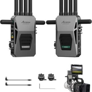 Accsoon CineView Master 4K SDI HDMI Wireless Video Transmission System, 2.4Ghz+5Ghz+6GHz Tri-Band 8202ft Range 25 ms Latency, 4K30/1080p60 1 Wired iOS+4 App Monitoring, Real-time Live Stream(1TX+1RX)