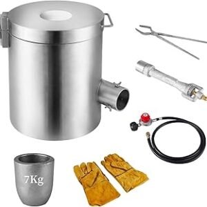 JIE JIN Stainless Steel Propane Melting Furnace Kit 7KG/15LBS Large Capacity Foundry Kilns 158,000 BTU Scrap Metal Melting Furnace for Scrap Metal Recycling Gold, Silver, Copper, and Aluminum Smelting