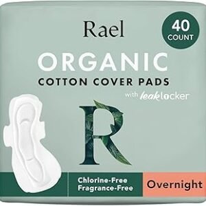 Rael Pads for Women, Organic Cotton Cover - Period Pads with Wings, Feminine Care, Sanitary Napkins, Heavy Absorbency, Unscented, Ultra Thin (Overnight, 40 Count)