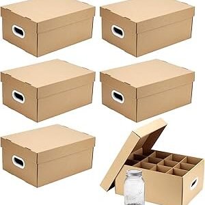 6 Pcs Cardboard Regular Mason Jar Storage Box, 12 Cells Canning Jar Storage Boxes with Handles and Dividers Fits 32 oz Jars, Stackable Mason Jar Organizer for Stacking Storage Packing Moving