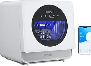 Silonn Portable Countertop Dishwasher with App Control, Mini Dishwasher with 5L Water Tank for Apartments/RVs No Hookup Needed, Dish washer with 8 Wash Programs 4 Place Settings Auto Air Dry