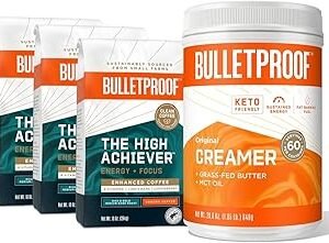 Bulletproof Original Creamer, 29.6 Ounces, and The High Achiever Ground Coffee, 10 Ounces (Pack of 3)