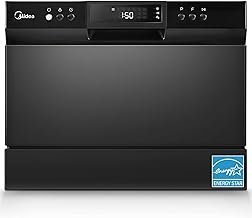 Midea MDC22P1ABB Table-top Countertop, Energy Star Portable Dishwasher, 6 Place Settings & 8 Washing Programs, Speed, Baby-Care, ECO& Glass, Dish Washer for Dorm, RV& Apartment, Black