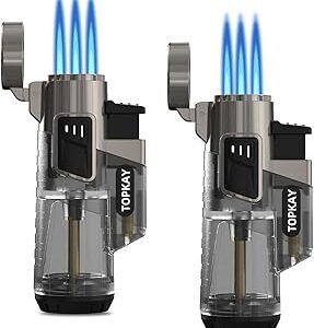Cigar Lighter Triple Jet Flame Butane Torch Lighters Windproof Butane Refillable Gas Torch Lighters with a Gift Box, 2 Pack (Without Gas)