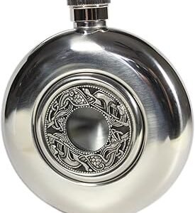 Irish Whiskey Flask Stainless Steel Flask 5 Fl. Oz. Book of Kells Design Irish Flasks Made Co, Westmeath Ireland