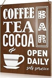 UDNADKEX Coffee & Tea Bar Hanging Sign, Home Kitchen Cafe Wall Decor