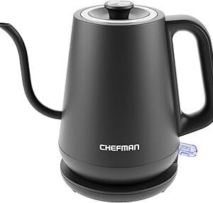Chefman Gooseneck Electric Kettle, 0.8L Pour Over Tea Kettle for Coffee and Tea, One-Touch Operation, Boil-Dry Protection, Auto Shut-Off, Ultra-Fast Hot Water Boiler – Black