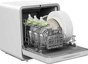 Silonn Portable Countertop Dishwasher, Mini Dishwasher with 5L Water Tank for Apartments/RVs No Hookup Needed, Dish washer with 7 Wash Programs 4 Place Settings 360° Triple Spray System & Auto Air Dry