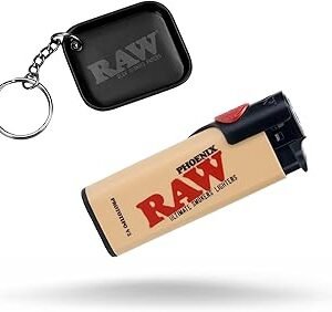 RAW Phoenix Classic Lighter - Refillable with Built-in Poker - Wind-Resistant - No Gas or Fuel Included + Exclusive for ESD Mini Black Rolling Tray Keychain - No Gas Included