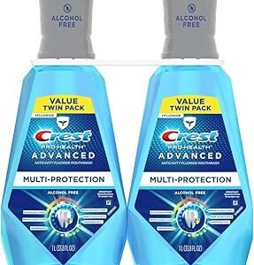 Crest Pro-Health Advanced Mouthwash, Alcohol Free, Multi-Protection, Fresh Mint, 1 L (33.8 fl oz), Pack of 2, Crest Mouthwash, Mouthwash Alcohol Free, Flouride Mouthwash