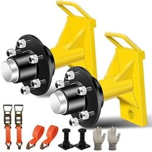 3rd Generation 2Pack Shipping Container Wheel 6-Lug Kit, Heavy Duty Shipping Container Axle, Shipping Container Accessory with Ratchet Strap for Moving 20' to 40' Containers