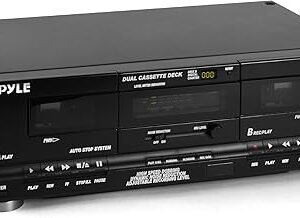 Pyle Home Digital Dual Cassette Deck Media Player Music Recording Device with RCA Cables Switchable Rack Mounting Hardware CrO2 Tape Selector Included 3 Digit Counter - 110V/220V