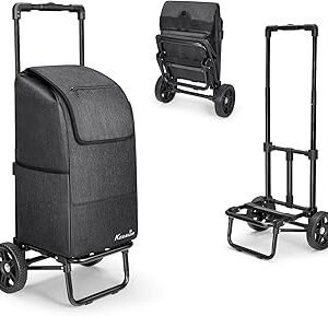 KEDSUM 2 in 1 Shopping Cart for Groceries, 330 lbs Grocery Cart on Wheels, Foldable Utility Carts with Wheels, Load-Bearing Hand Truck with Black Waterproof Bag for Shopping, Camping, Laundry, Garden