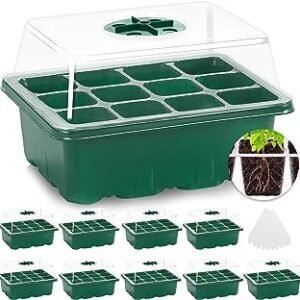 MIXC 10 Packs Seed Starter Tray Seed Starter Kit with Humidity Dome (120 Cells Total Tray) Seed Starting Trays Plant Starter Kit and Base Mini Greenhouse Germination Kit for Seeds Growing Starting