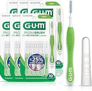 GUM Proxabrush Go-Betweens - Tight - Interdental Brushes - Soft Bristled Dental Picks for Plaque Removal Health - Safe for Braces & Dental Devices, 10ct (6pk)