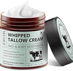 Beef Tallow for Skin, Tallow and Honey Balm, All Natural Moisturizer Hydrates and Nourishes the Skin, Deeply Moisturizing for Face & Body, Organic Grass Fed Whipped Beef Tallow & Honey Beeswax-4.2 Oz