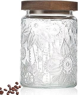 713dUqncPzL._AC_UL320_.jpg 24 OZ Airtight Glass Storage Jar with Bamboo Lid - Vintage Glass Jar Vintage Food Containers Canisters Set for Kitchen Counter & Pantry - Ideal for Sugar, Flour, Coffee, Tea, Candy, Oats, Cereal