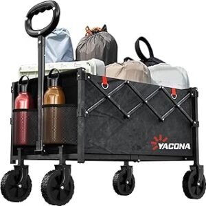 Wagons Carts Foldable, Lightweight Portable Utility Shopping Cart with Wheels, Folding Grocery Wagon Cart for Grocery, Camping, Shopping, Beach, Garden, Sports Black