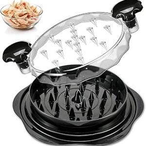 Chicken Shredder Chicken Breast Shredder Tool Twist with Brush&Fork, Transparent Lid, Meat Shredder, 9"" Cleaning Brush, Medium, Black