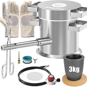 Nelyrho 3KG Propane Smelting Furnace Kit, Stainless Steel Foundry with Crucible, Tongs and Gloves for Melting Silver, Copper and Aluminum