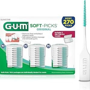 GUM Soft-Picks Original, Easy to Use Dental Picks for Teeth Cleaning and Gum Health, Disposable Interdental Brushes with Convenient Carry Case, Dentist Recommended Dental Picks, 270 Count