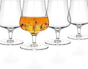 Luxbe - Brandy Whiskey Crystal Glasses Snifter, Set of 4 - Handcrafted - Lead-Free Crystal Glass - For Cognac Bourbon Spirits Drinks - 9.5-ounce