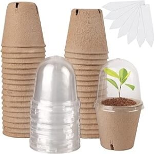 winemana 36 Set Plant Nursery Pots with Humidity Dome, Seed Starter Biodegradable Peat Pots, Seedlings Planting Pots with Labels for Indoor Outdoor Garden
