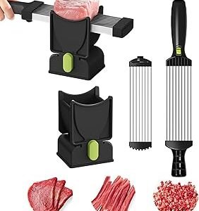 Meat Slicer Cleaver Kitchen Knife Set For Meat Slicing Shredding, Small Manual Fresh Meat Cutter Food Slicer For Beef Pork,Home Cooking BBQ use-Black