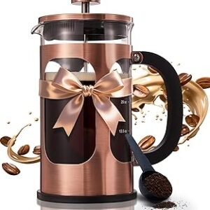 BAYKA 34oz 1 Liter French Press Coffee Maker,Mothers Day Gifts for Mom,Coffee Lover Gift,Heat Resistant Thickened Borosilicate Glass Stainless Steel Brewer,Cold Brew Cafetera Teapot for Kitchen,Copper