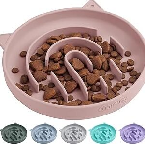 Coomazy Silicone Slow Feeder Dog Cat Bowls, Interactive Puzzle Toy for Pets Food Training, Keeps Dogs Cats Busy, Prevents Puppy Kitty Overeating (Dusty Pink, 1.4Cup)